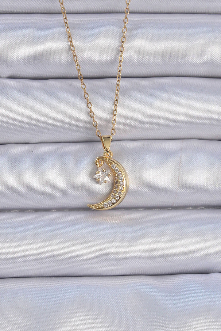 EBJ 316L Stainless Steel Chain Gold Color Zircon Stone Pendant Crescent Moon Star Necklace - Hoffman Estates