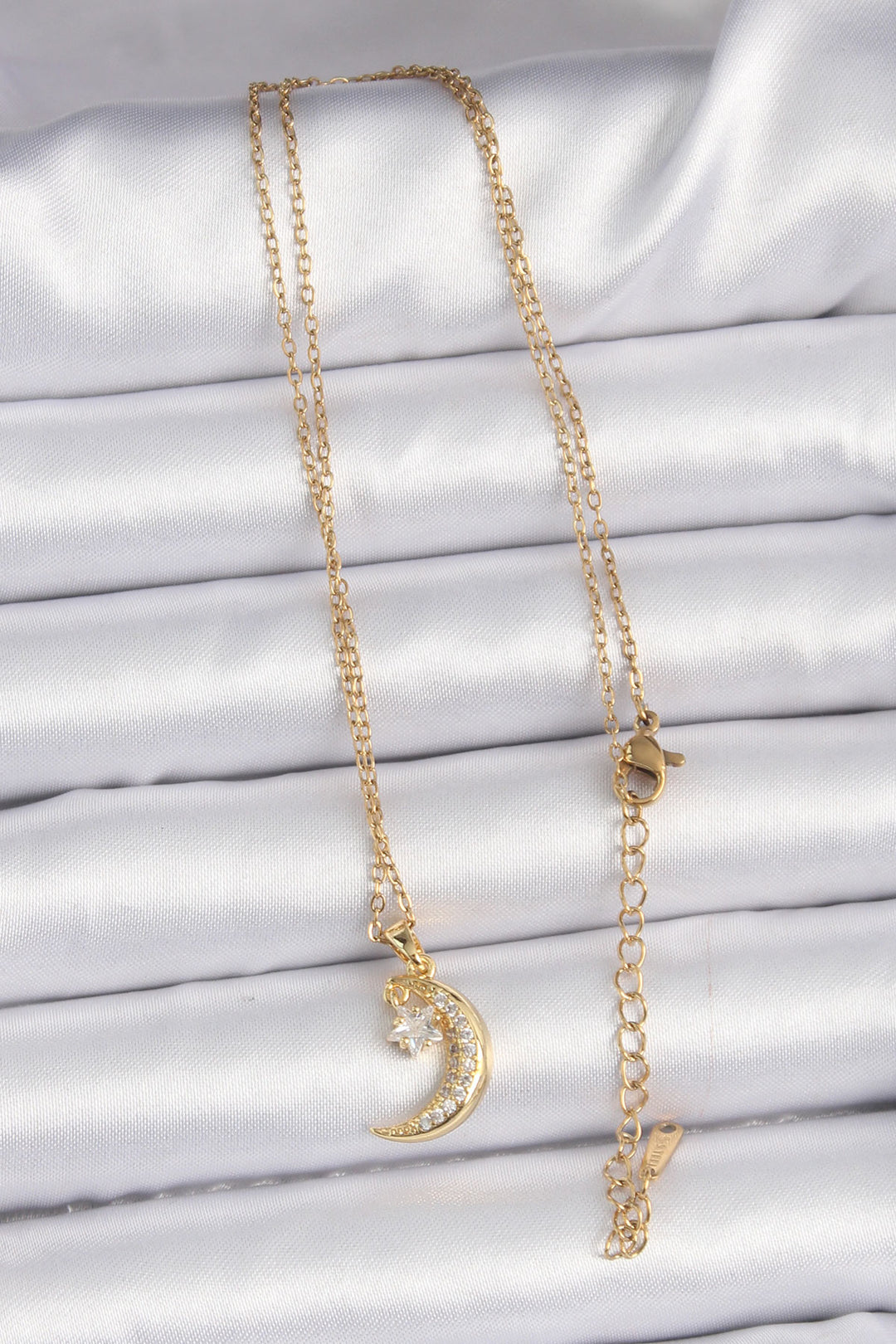 EBJ 316L Stainless Steel Chain Gold Color Zircon Stone Pendant Crescent Moon Star Necklace - Hoffman Estates