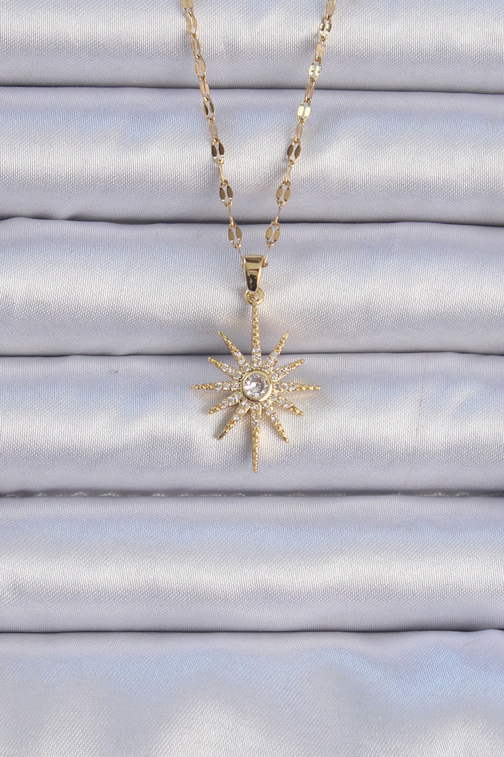 EBJ 316L Stainless Steel Chain Gold Color Zircon Stone Polaris Star Necklace - Reynosa