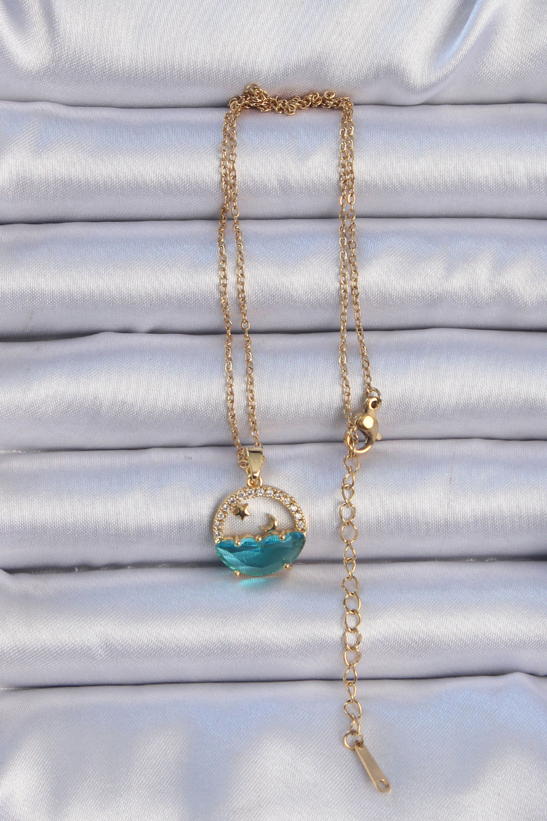 EBJ 316L Stainless Steel Chain Gold Color with Zircon Stone Sea View Star and Crescent Necklace - La Crosse