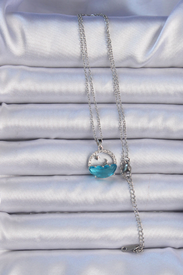 EBJ 316L Stainless Steel Chain Silver Color Zircon Stone Sea View Star and Crescent Necklace - Majadahonda