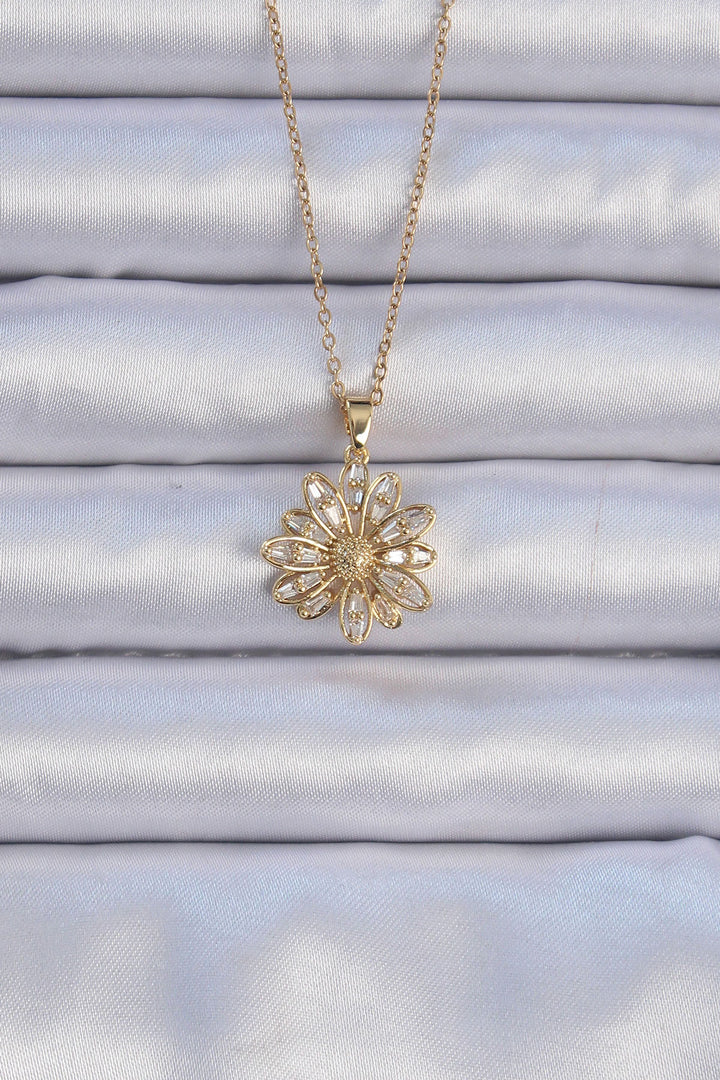 EBJ 316L Steel Chain Gold Color Zircon Stone Flower Necklace - Commack