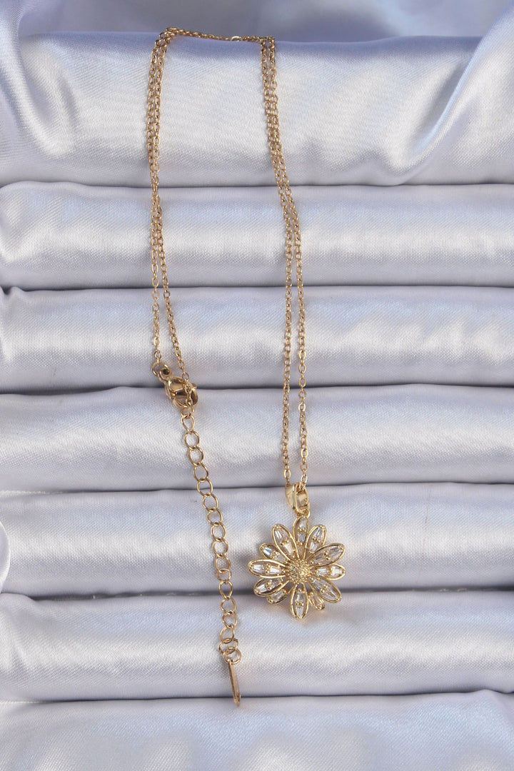 EBJ 316L Steel Chain Gold Color Zircon Stone Flower Necklace - Commack