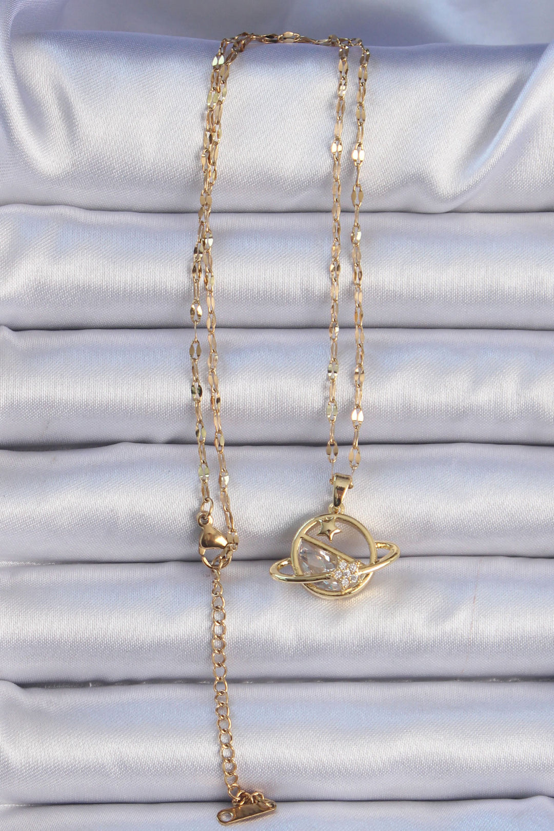 EBJ 316L Stainless Steel Chain Gold Color Starry Saturn Necklace with Zircon Stone - Milpitas