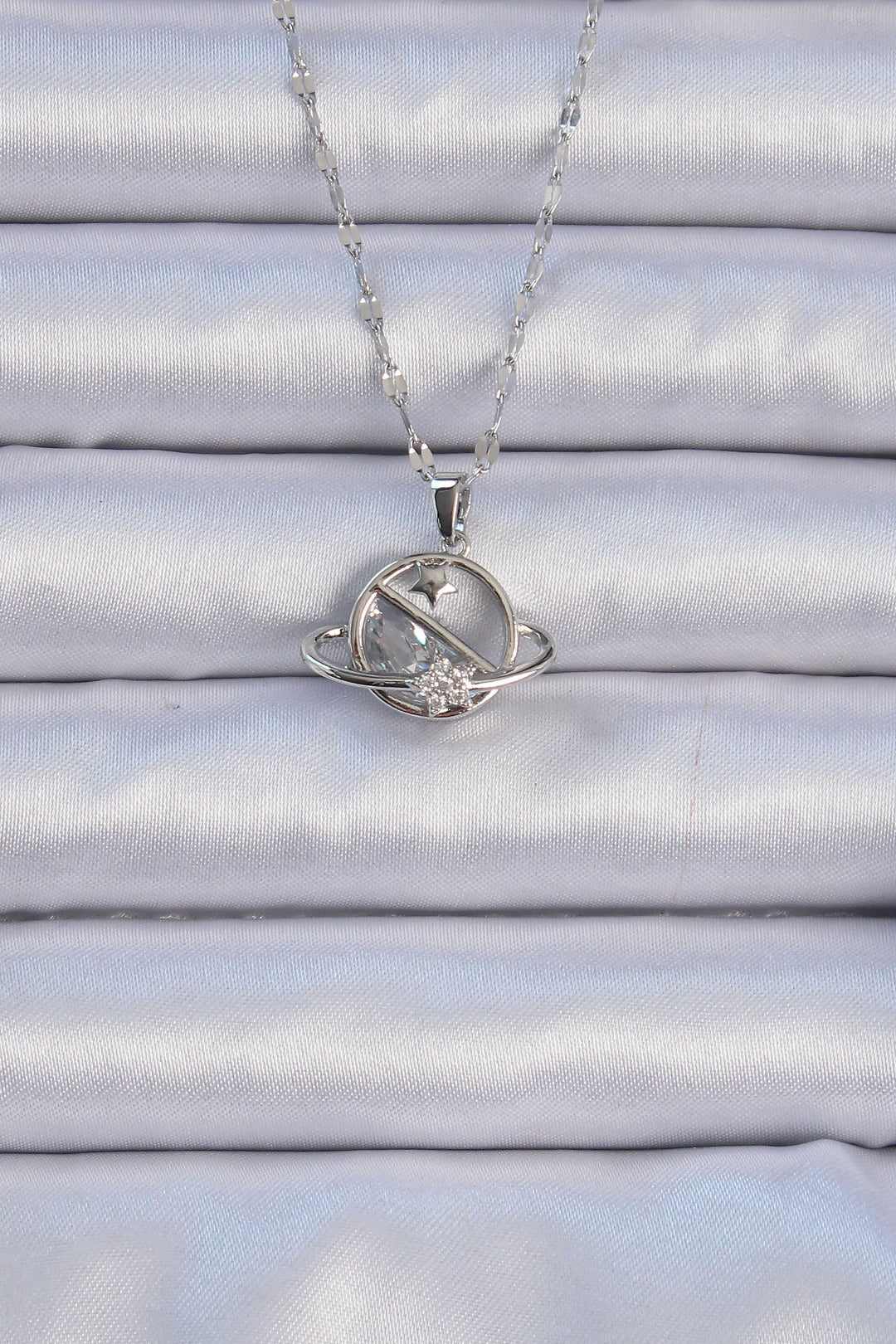 EBJ 316L Stainless Steel Chain Silver Color Zircon Stone Star Saturn Necklace - Birkenhead