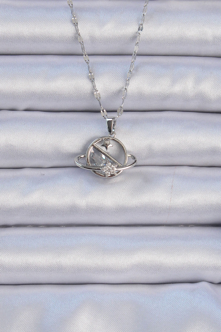 EBJ 316L Stainless Steel Chain Silver Color Zircon Stone Star Saturn Necklace - Birkenhead