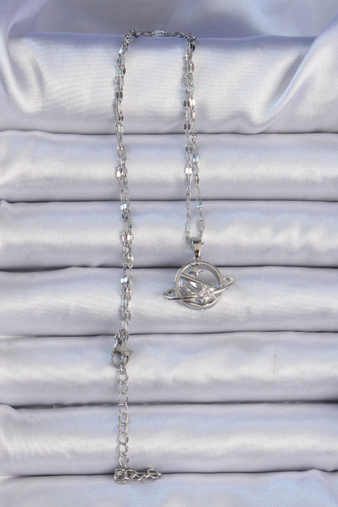 EBJ 316L Stainless Steel Chain Silver Color Zircon Stone Star Saturn Necklace - Birkenhead