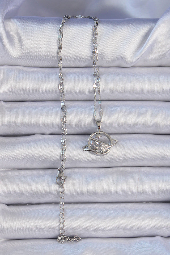 EBJ 316L Stainless Steel Chain Silver Color Zircon Stone Star Saturn Necklace - Birkenhead