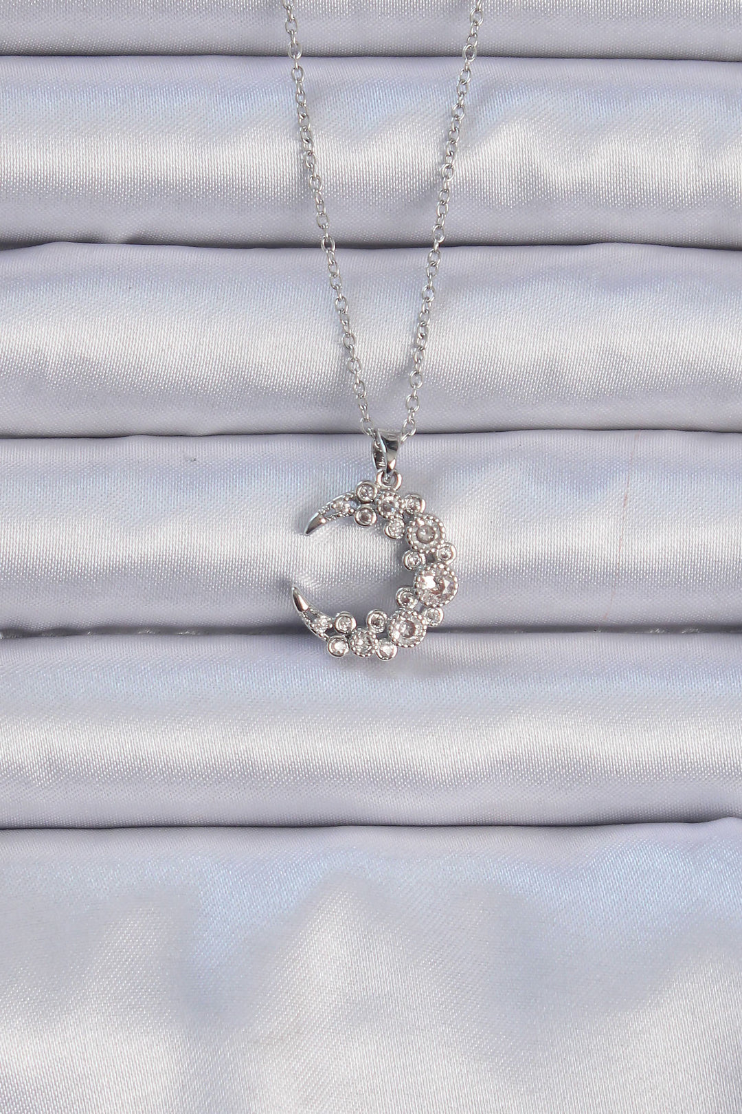 EBJ 316L Stainless Steel Chain Silver Color Zircon Stone Moon Necklace - West Jordan
