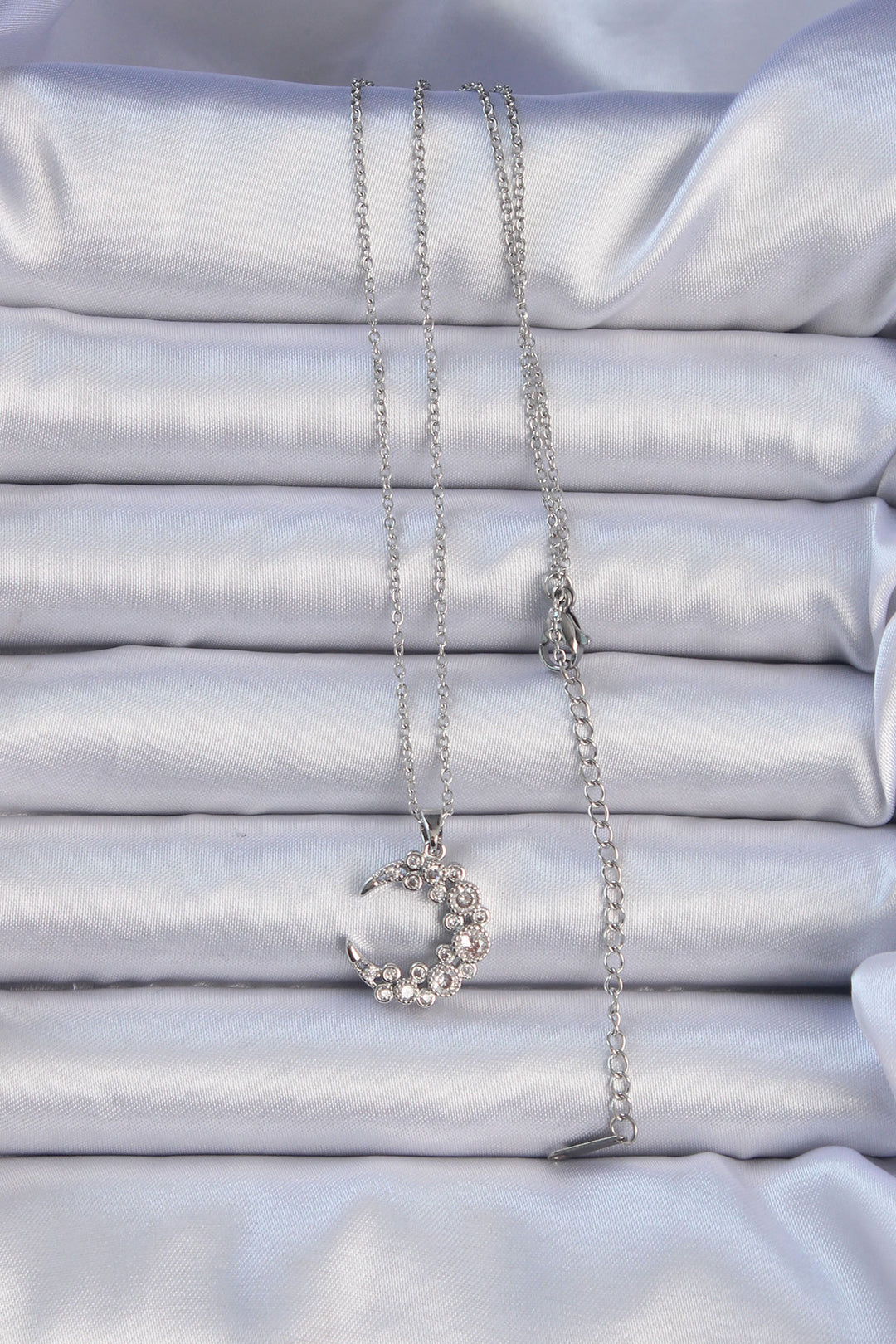 EBJ 316L Stainless Steel Chain Silver Color Zircon Stone Moon Necklace - West Jordan