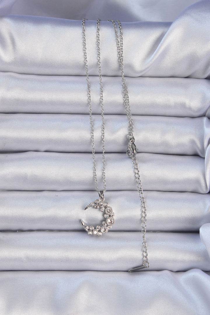 EBJ 316L Stainless Steel Chain Silver Color Zircon Stone Moon Necklace - West Jordan