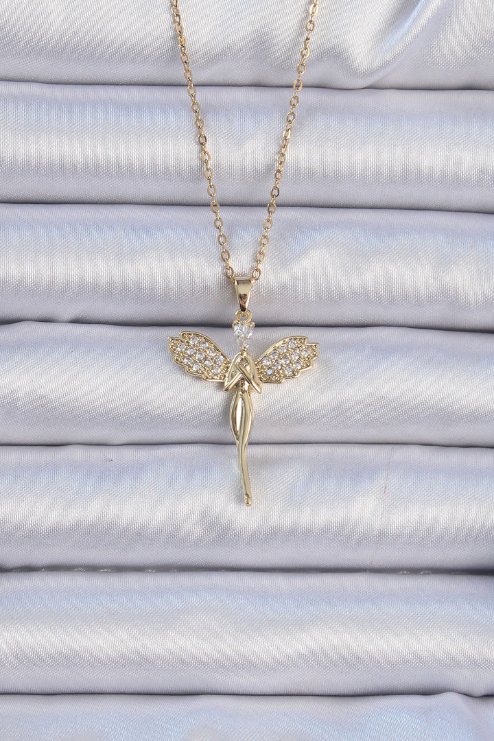 EBJ 316L Stainless Steel Chain Gold Color Fairy Necklace with Zircon Stone - Plasencia