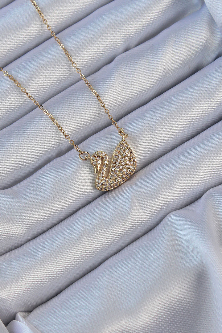 EBJ 316L Stainless Steel Chain Gold Color Swan Necklace with Zircon Stone - Ferrol