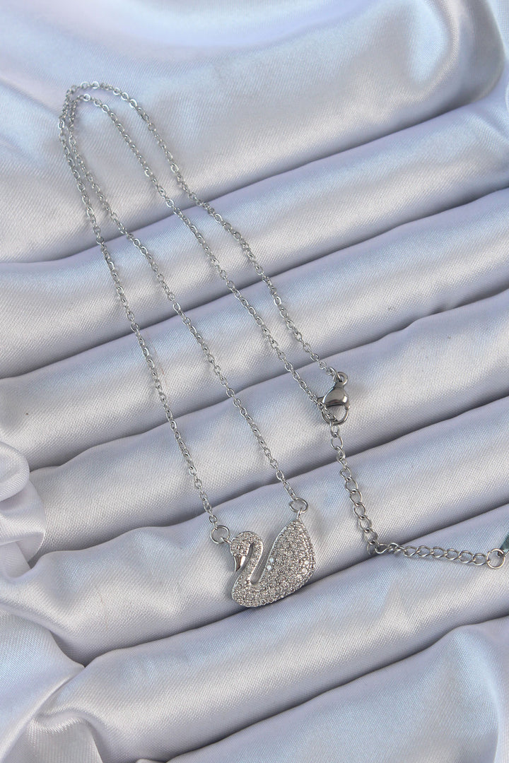 EBJ 316L Stainless Steel Chain Silver Color Swan Pendant with Zircon Stone - Napa
