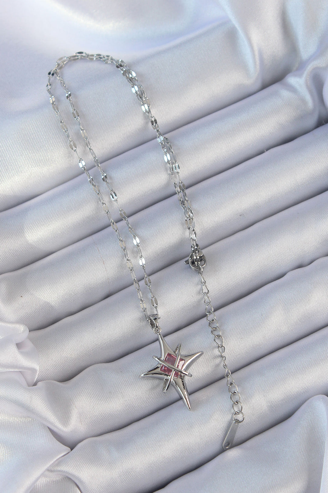 EBJ 316L Stainless Steel Chain Silver Color Pink Zircon Stone Polar Star Necklace - Gießen