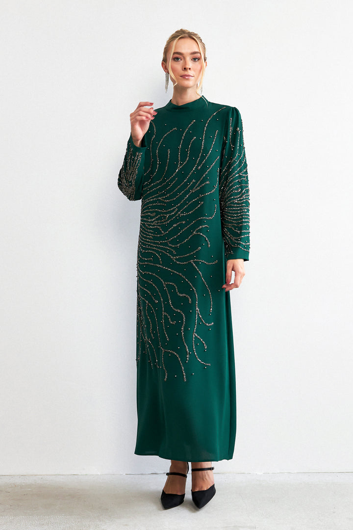 ZRF Women Velina Stone-Embroidered Evening Dress - Emerald - Altamonte Springs