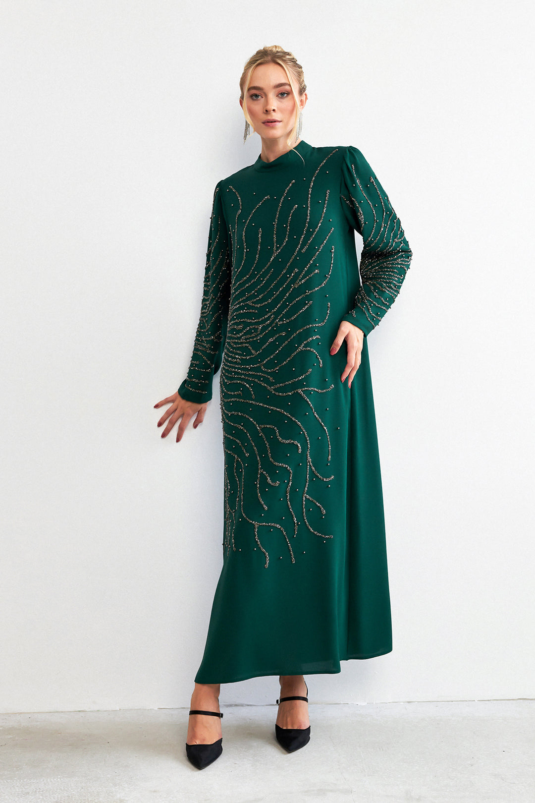 ZRF Women Velina Stone-Embroidered Evening Dress - Emerald - Altamonte Springs