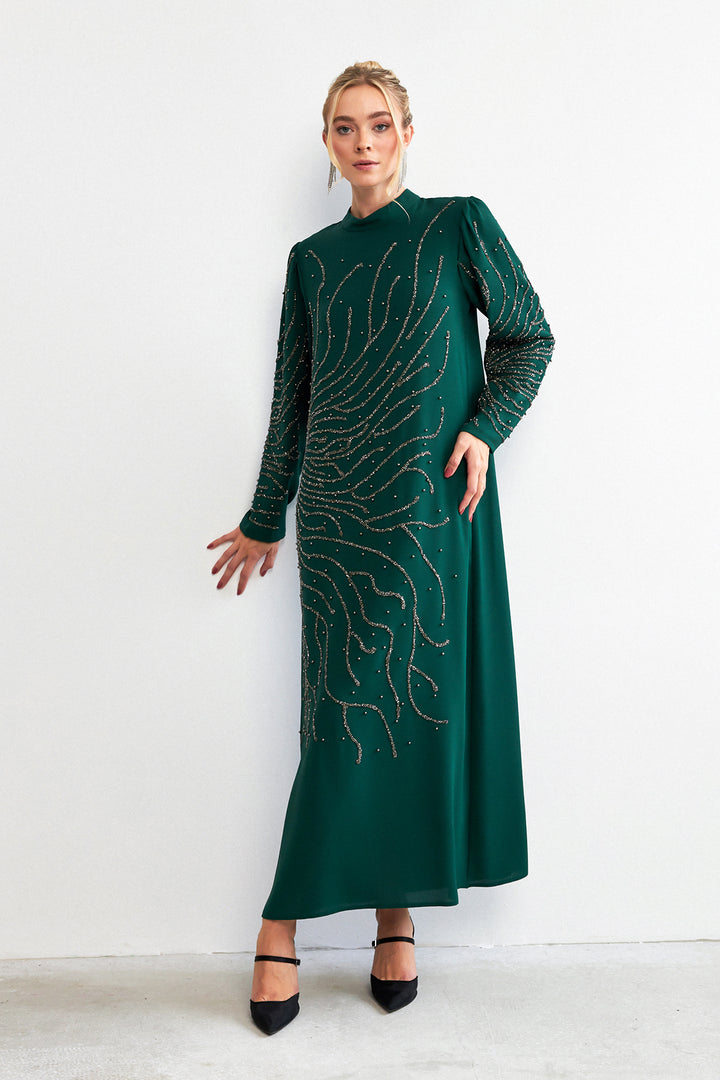ZRF Women Velina Stone-Embroidered Evening Dress - Emerald - Altamonte Springs
