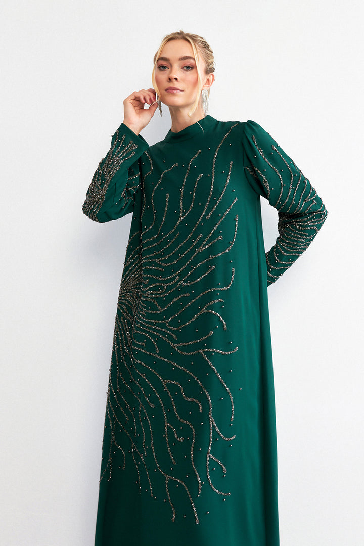 ZRF Women Velina Stone-Embroidered Evening Dress - Emerald - Altamonte Springs
