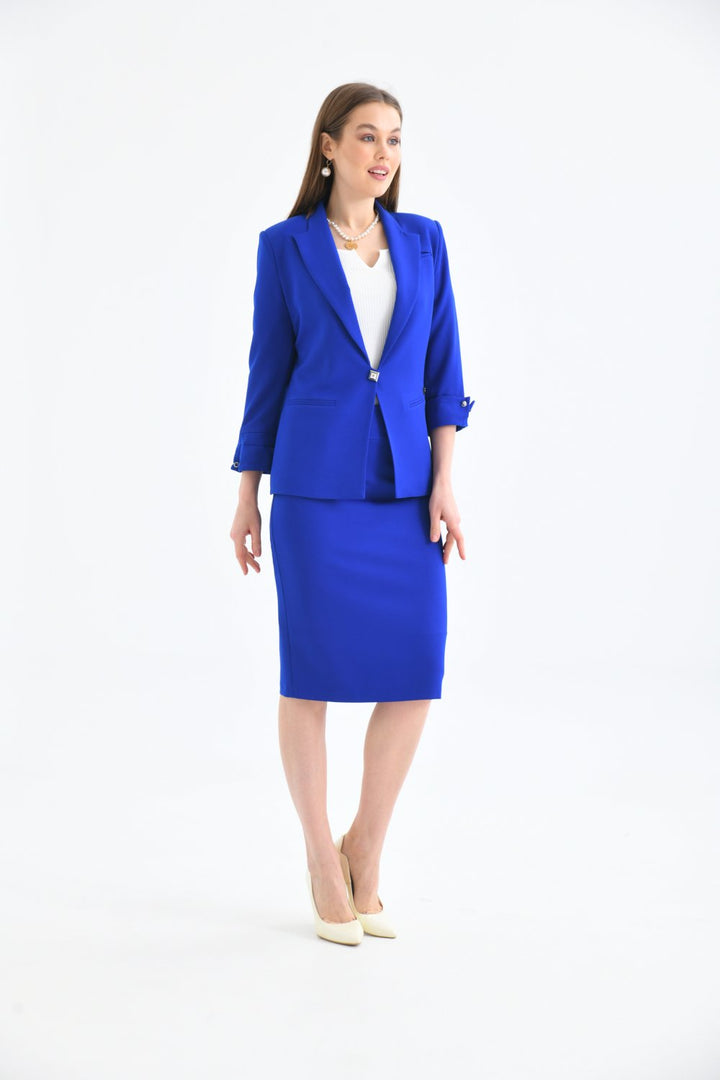 NDL Women Blue Sleeve Detail Skirt Suit for Women - Cincinnati
