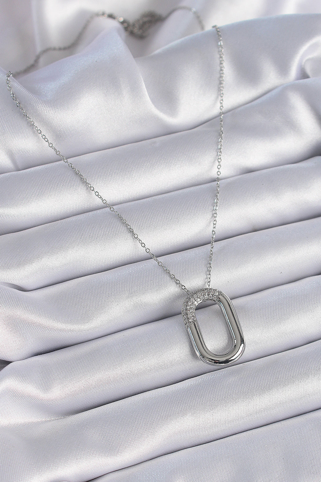EBJ 316L Stainless Steel Chain Silver Color Zircon Stone Oval Ring Model Women's Necklace - Calexico