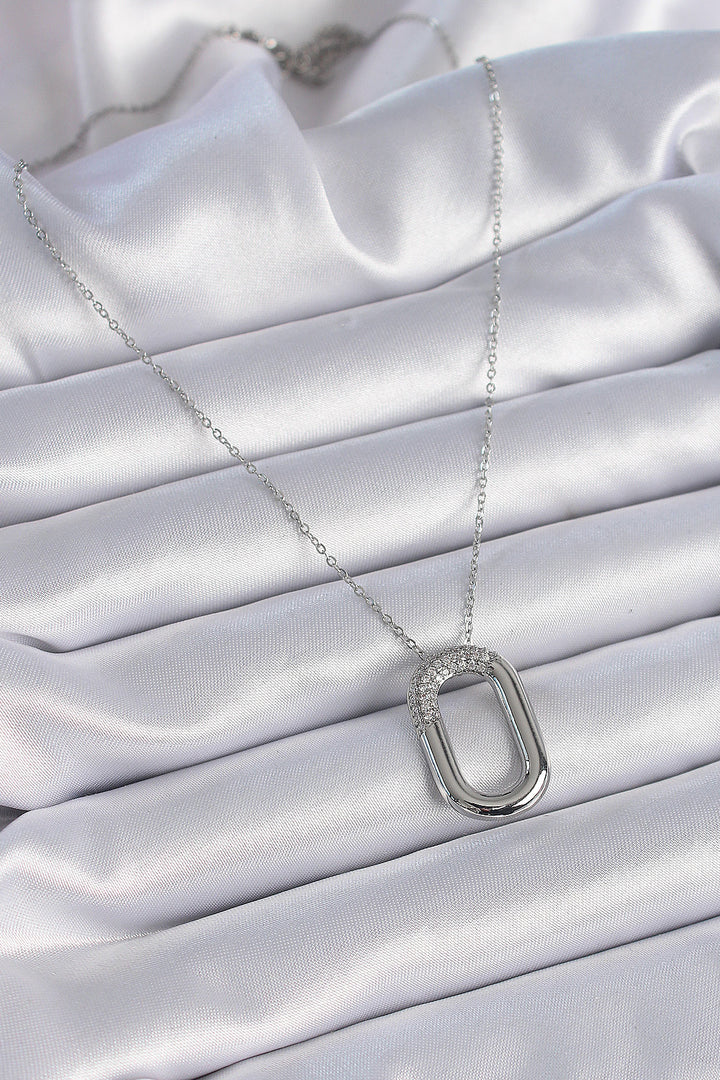 EBJ 316L Stainless Steel Chain Silver Color Zircon Stone Oval Ring Model Women's Necklace - Calexico