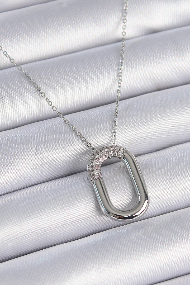 EBJ 316L Stainless Steel Chain Silver Color Zircon Stone Oval Ring Model Women's Necklace - Calexico