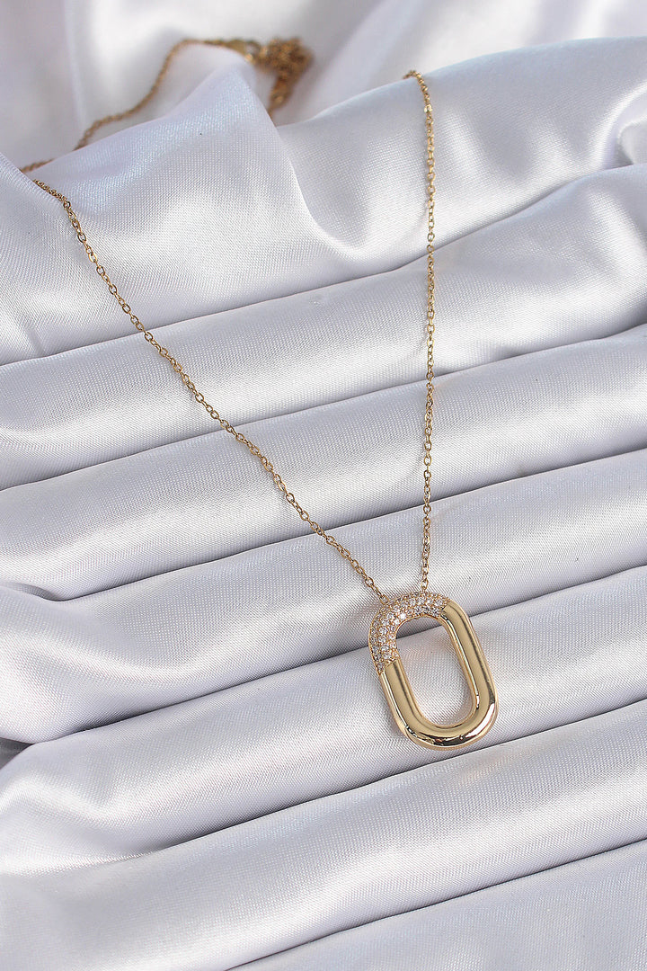 EBJ 316L Stainless Steel Chain Gold Color Zircon Stone Oval Ring Model Women's Necklace - Rancho Cucamonga