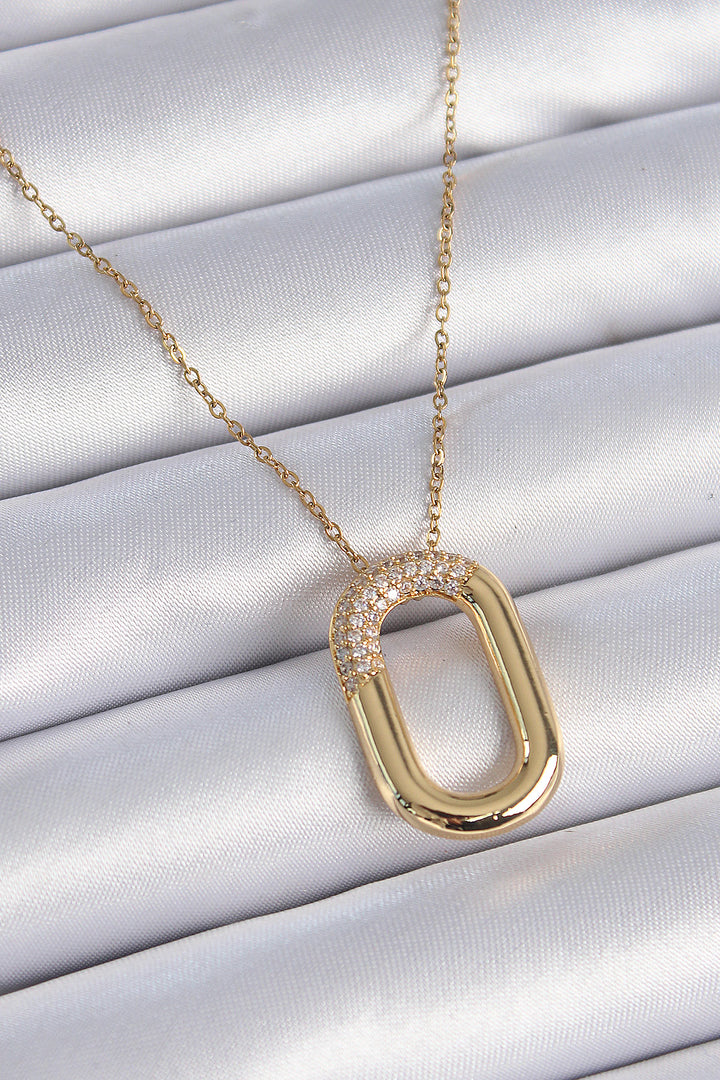 EBJ 316L Stainless Steel Chain Gold Color Zircon Stone Oval Ring Model Women's Necklace - Rancho Cucamonga