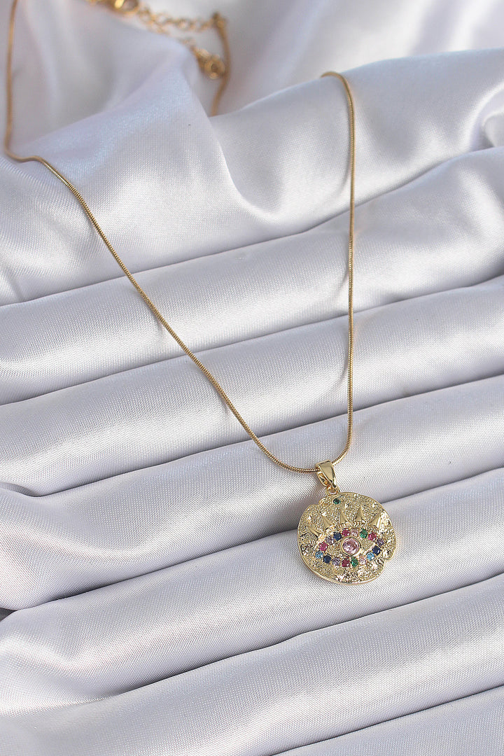 EBJ 316L Stainless Steel Chain Gold Color Zircon Stone Eye Embroidered Pendant Model Women's Necklace - Newbury