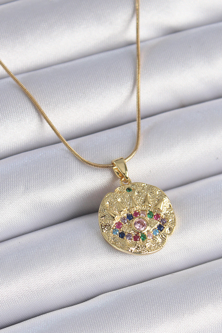 EBJ 316L Stainless Steel Chain Gold Color Zircon Stone Eye Embroidered Pendant Model Women's Necklace - Newbury