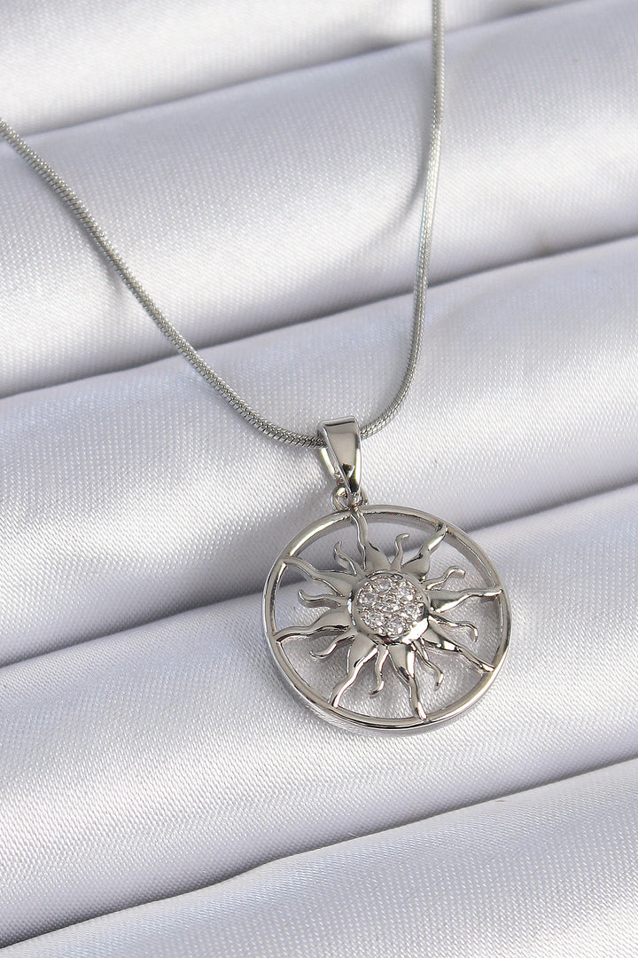 EBJ 316L Stainless Steel Chain Silver Color Sun Model Women's Necklace with Zircon Stone - Friendswood