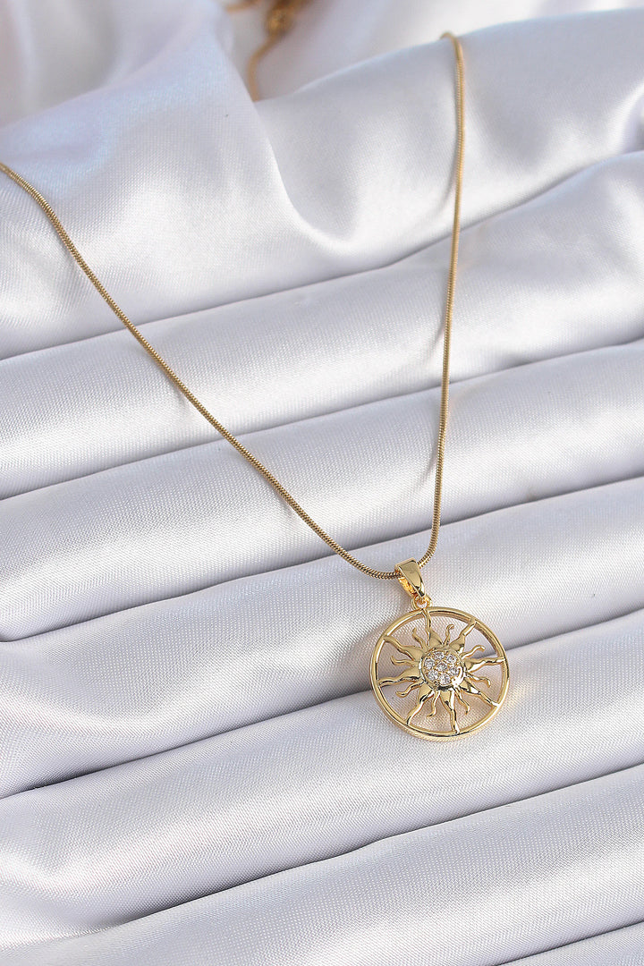 EBJ 316L Stainless Steel Chain Gold Color Sun Model Women's Necklace with Zircon Stone - Huixquilucan