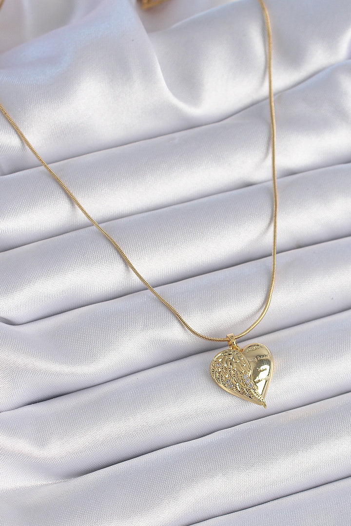 EBJ 316L Steel Chain Gold Color Zircon Stone Heart Wing Embroidered Women's Necklace - Modica