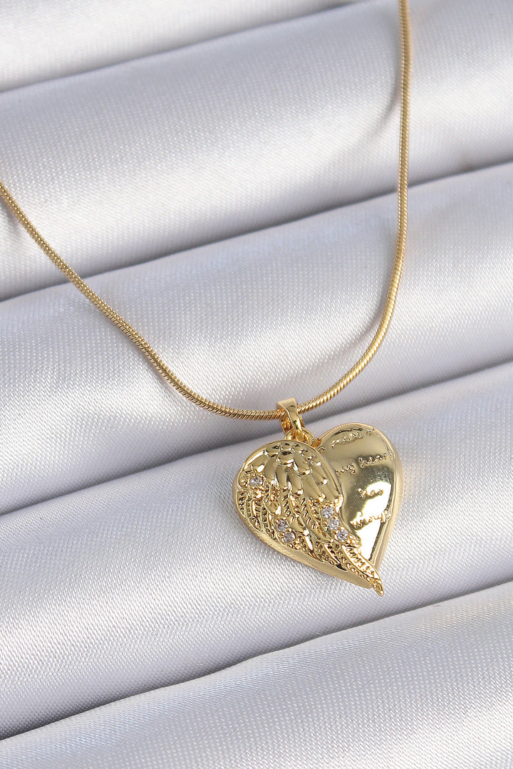 EBJ 316L Steel Chain Gold Color Zircon Stone Heart Wing Embroidered Women's Necklace - Modica