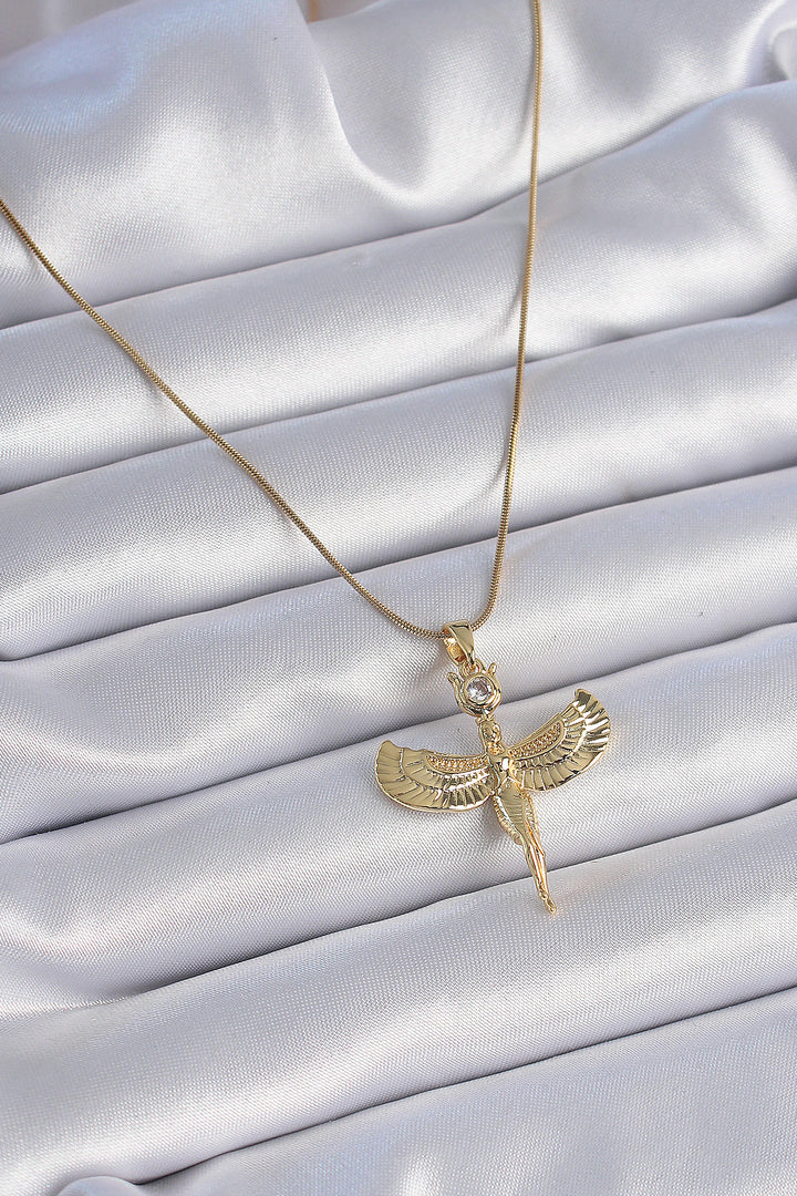 EBJ 316L Stainless Steel Chain Gold Color Zircon Stone Detailed Angel Model Women's Necklace - Noordwijk