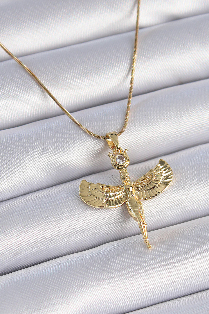 EBJ 316L Stainless Steel Chain Gold Color Zircon Stone Detailed Angel Model Women's Necklace - Noordwijk