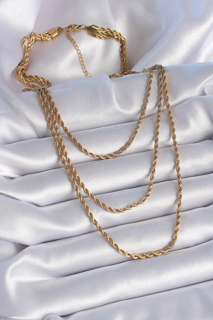 EBJ 316L Steel Gold Color 3-Piece Twisted Chain Model Women's Necklace - Columbia