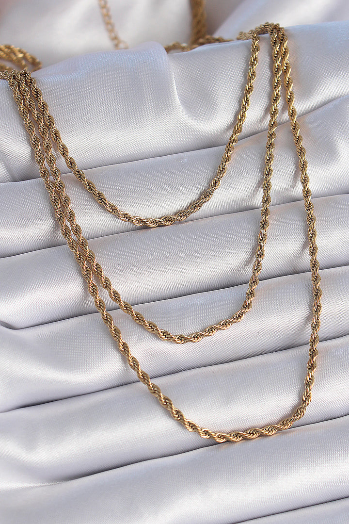 EBJ 316L Steel Gold Color 3-Piece Twisted Chain Model Women's Necklace - Columbia