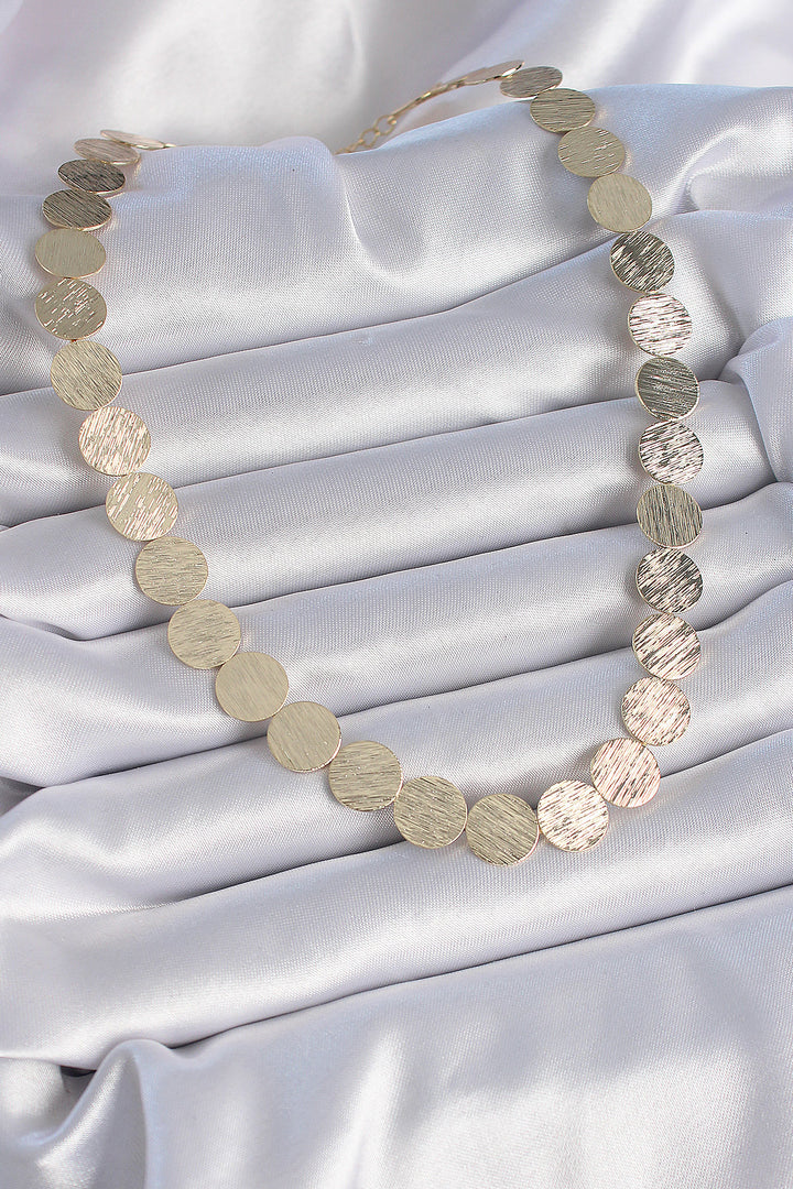 EBJ Gold Color Round Plate Model Women's Necklace with Rice Pattern - Roanoke