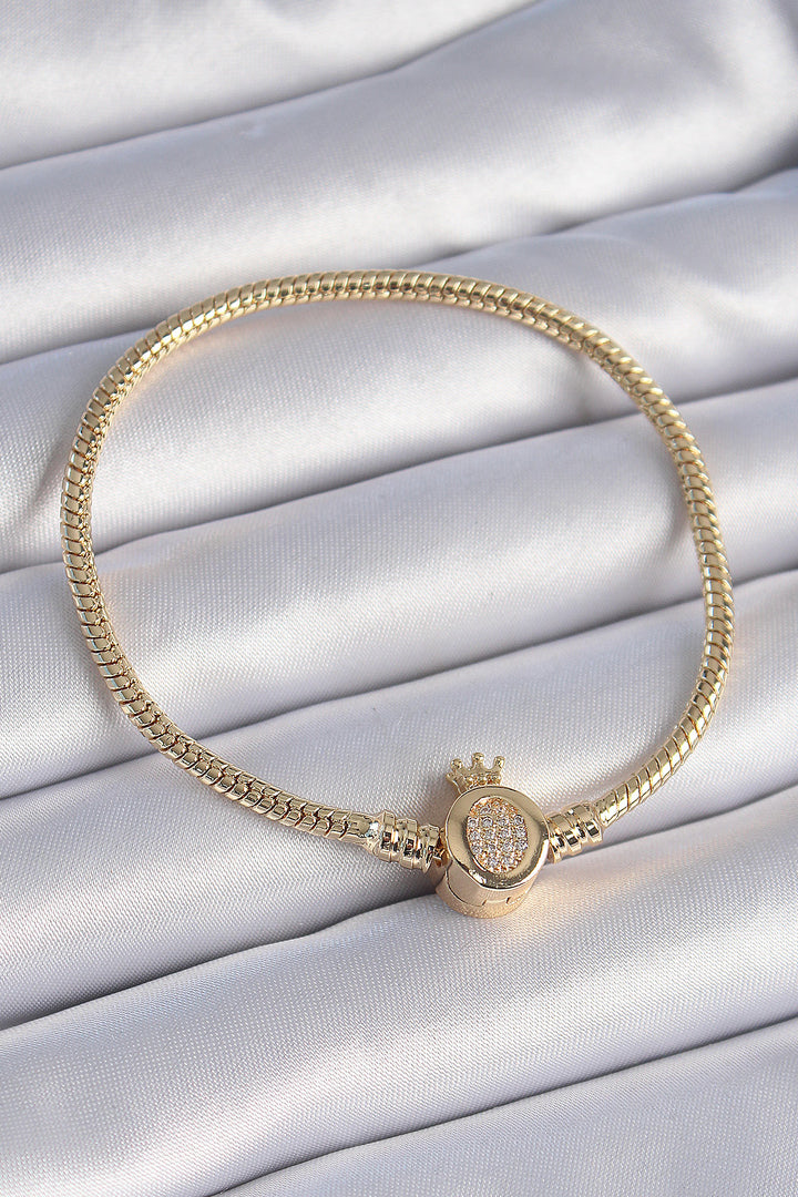 EBJ 316L Stainless Steel Chain Gold Color Crown Charm Model Women's Bracelet with Zircon Stone - Guaynabo