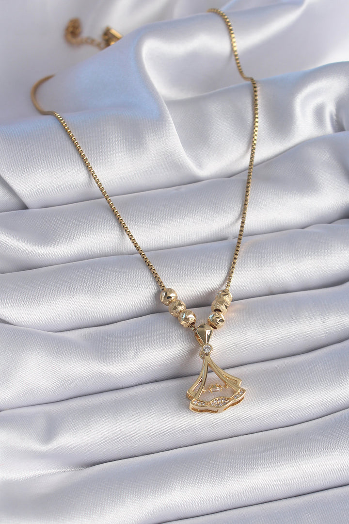 EBJ 316L Steel Chain Gold Color Ginkgo Leaf Model with Zircon Stone Women's Necklace - Ettlingen
