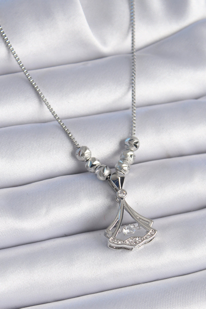 EBJ 316L Stainless Steel Chain Silver Color Gingko Leaf Model Zircon Stone Detail Women's Necklace - Úbeda