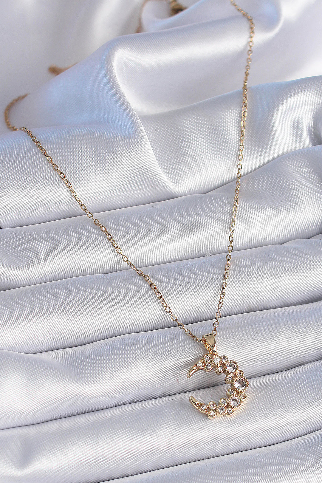 EBJ 316L Stainless Steel Chain Gold Color Crescent Moon Model Women's Necklace with Zircon Stone - Livingston