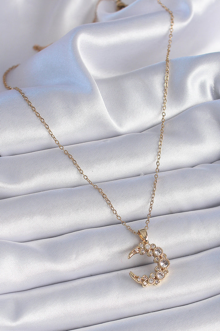 EBJ 316L Stainless Steel Chain Gold Color Crescent Moon Model Women's Necklace with Zircon Stone - Livingston
