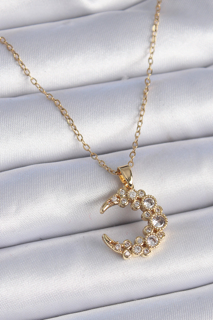 EBJ 316L Stainless Steel Chain Gold Color Crescent Moon Model Women's Necklace with Zircon Stone - Livingston