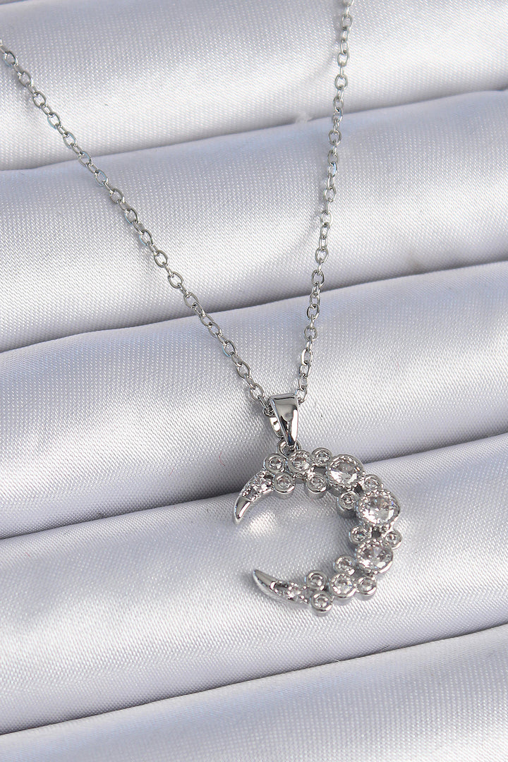 EBJ 316L Stainless Steel Chain Silver Color Crescent Moon Model Women's Necklace with Zircon Stone - Harderwijk