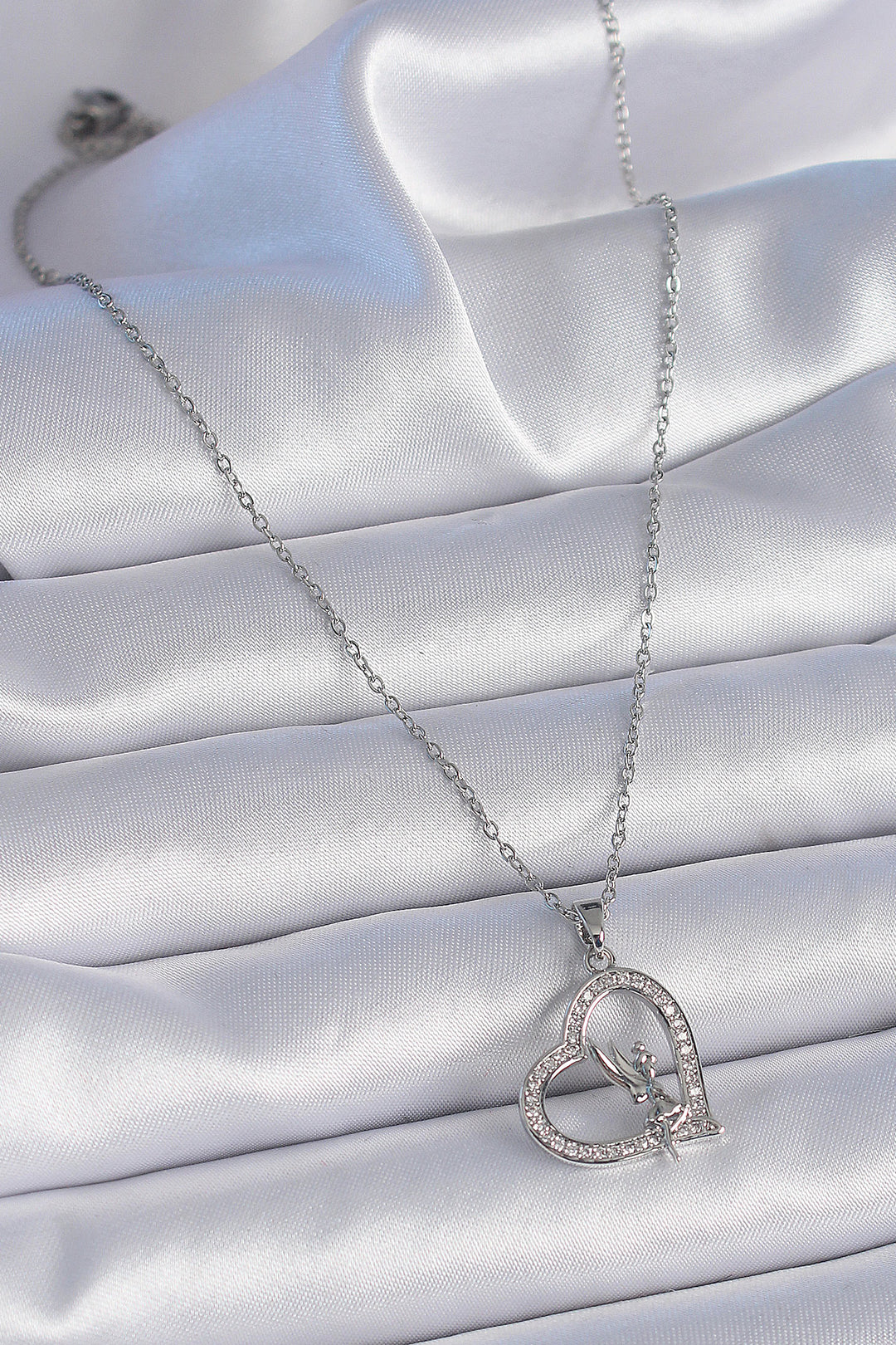 EBJ 316L Stainless Steel Chain Silver Color Zircon Stone Heart Model Angel Detail Women's Necklace - Kissimmee