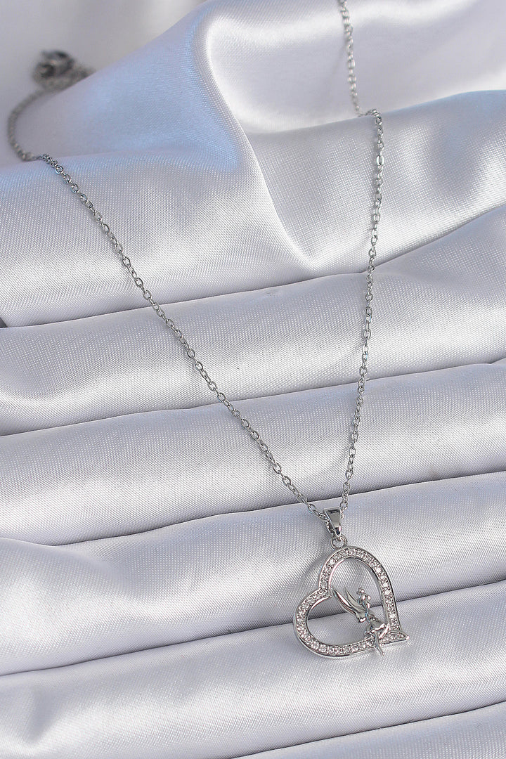 EBJ 316L Stainless Steel Chain Silver Color Zircon Stone Heart Model Angel Detail Women's Necklace - Kissimmee