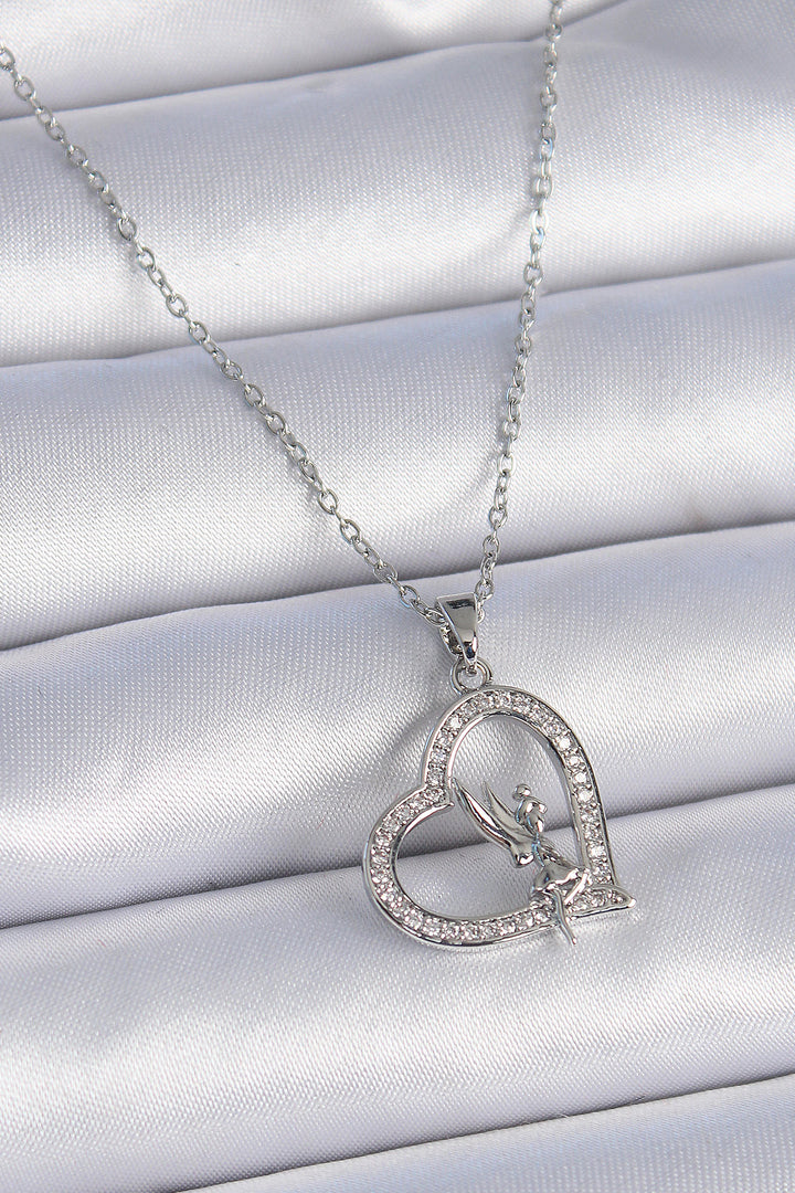 EBJ 316L Stainless Steel Chain Silver Color Zircon Stone Heart Model Angel Detail Women's Necklace - Kissimmee